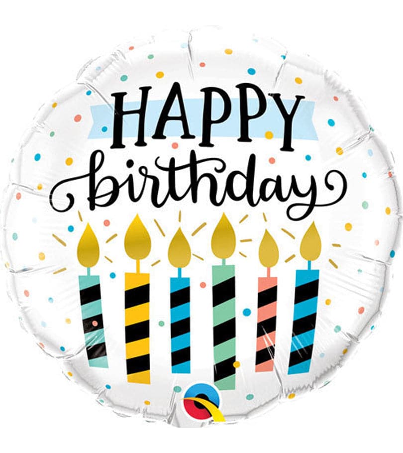 Happy Birthday Foil Balloon with Candle Drawings